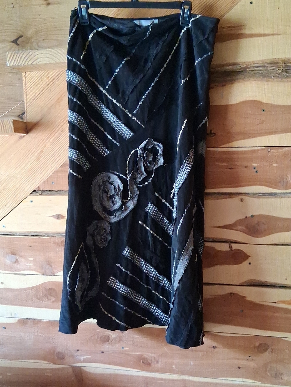 NWOT Womens Per Una Black Floral-Accent A-Line Boho Skirt
